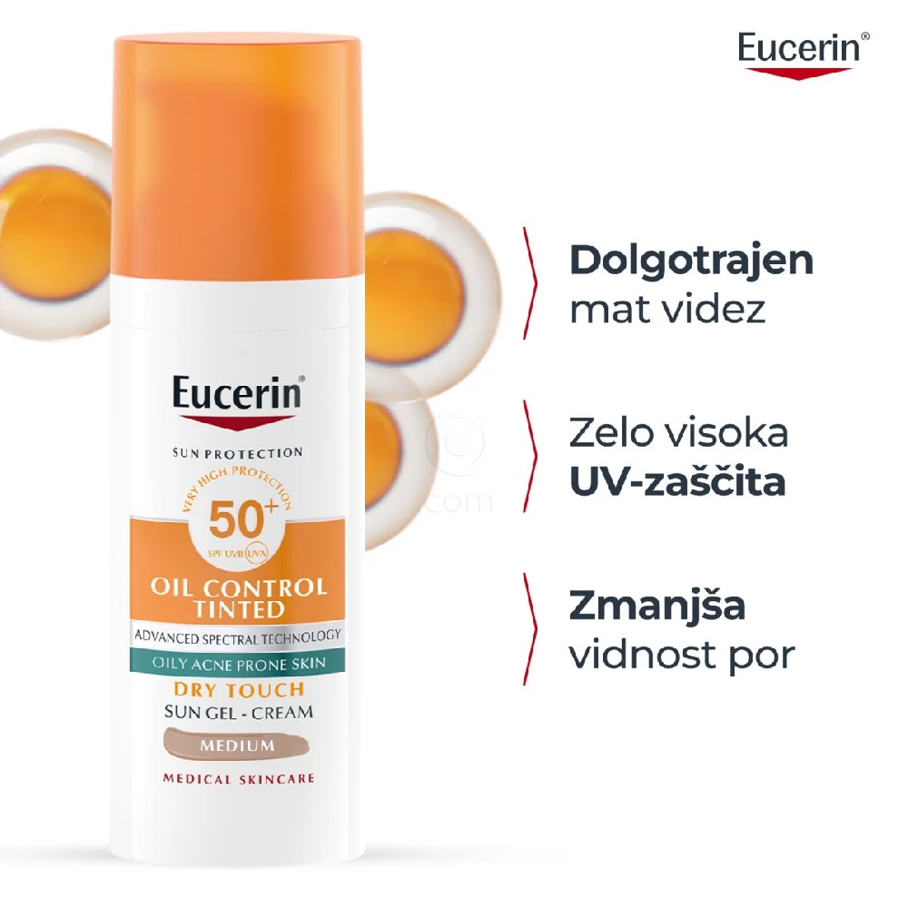 Eucerin Sun Oil Control, obarvan kremni gel za zaščito obraza odtenek Medium - ZF 50+ (50 ml)